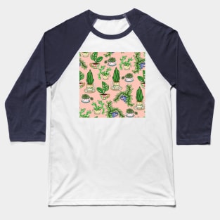 Teacup Plants Pattern in Pink Baseball T-Shirt